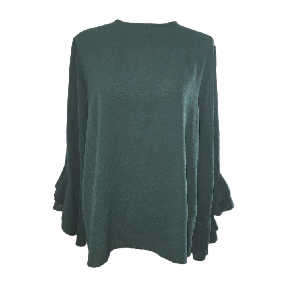 2 Hearts Women's Long Sleeve Green Top‎ Shirt Ruffled Bell Sleeves Sz L? 41"